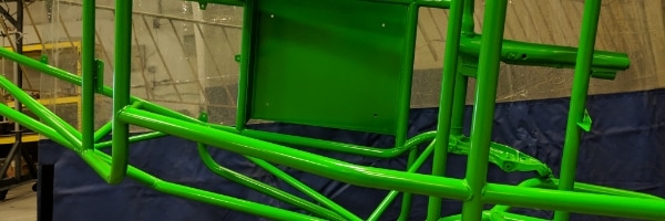 Green Race Car Frame Powder Coating Detail